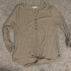 Maurices Khaki Ribbed 3/4 ruched Sleeve Top